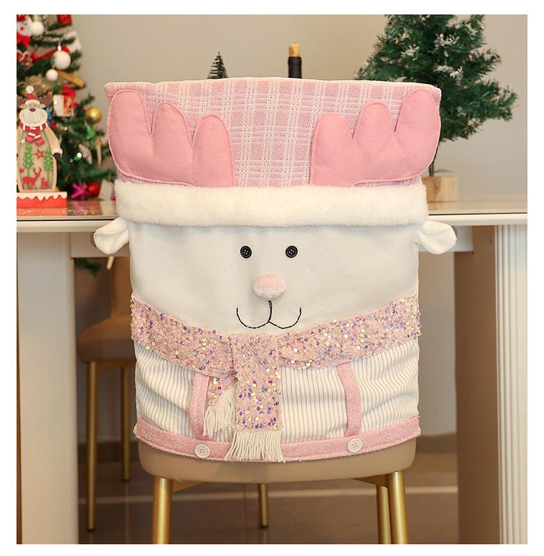 Christmas Chair Cover Pink Stool Set Santa Claus Pattern Chair Cover Restaurant Home Decoration Ornaments