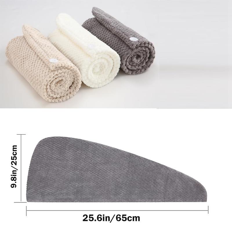 3 Pack Microfiber Hair Towel,Hair Towel Wrap,Hair Drying Towel,Super Absorbent and Lightweight Hair Turban,Hair Towel for Women to Dry Hair Faster(Gray&Khaki&Beige)