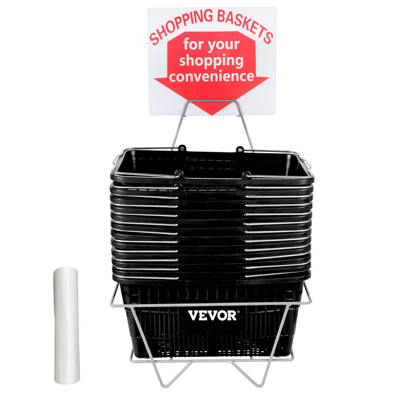 VEVOR Shopping Basket, Set of 12 Black, Durable PE Material with Handle and Stand, Basket Dimension 16.9\