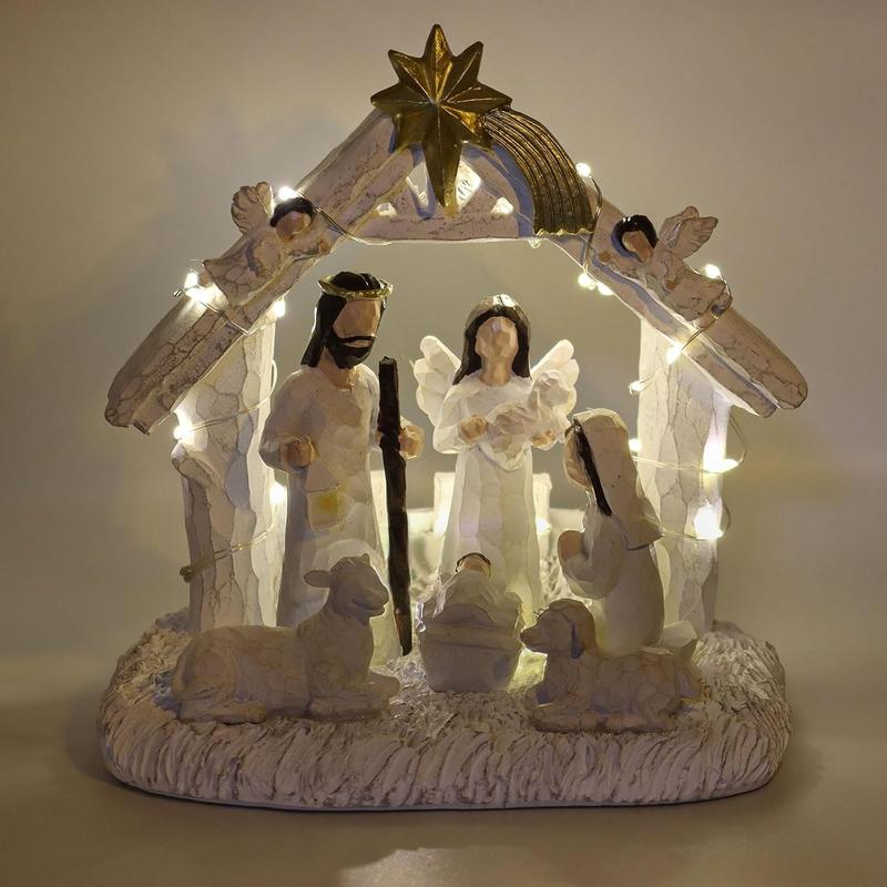 Nativity Sets for Christmas Indoor- Nativity Set with LED Lights, Nativity Scene Indoor with Manger, Nativity Sets & Figures Nativity Story- Christmas Decorations Indoor