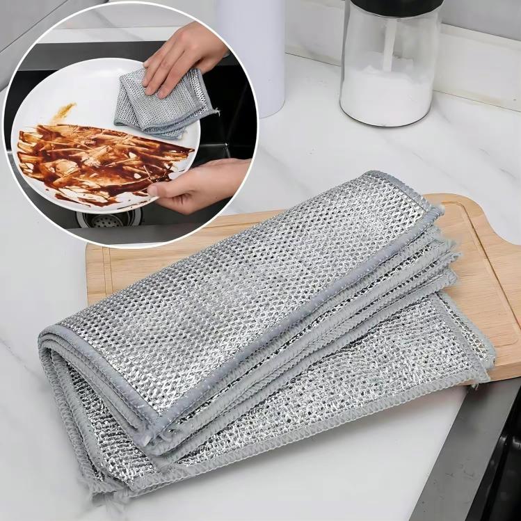 Multipurpose Wire Miracle Cleaning Cloths, 2024 New Scrubbing Wire Dishwashing Rags, Non-Scratch Kitchen Wire Dishcloth Rag for Cookware, Double-Layer Steel Wire Cleaning Cloths Scrubs Cleans for Dishes, Time-Saver Kitchen Wipes Multipurpose Cleaning Pads