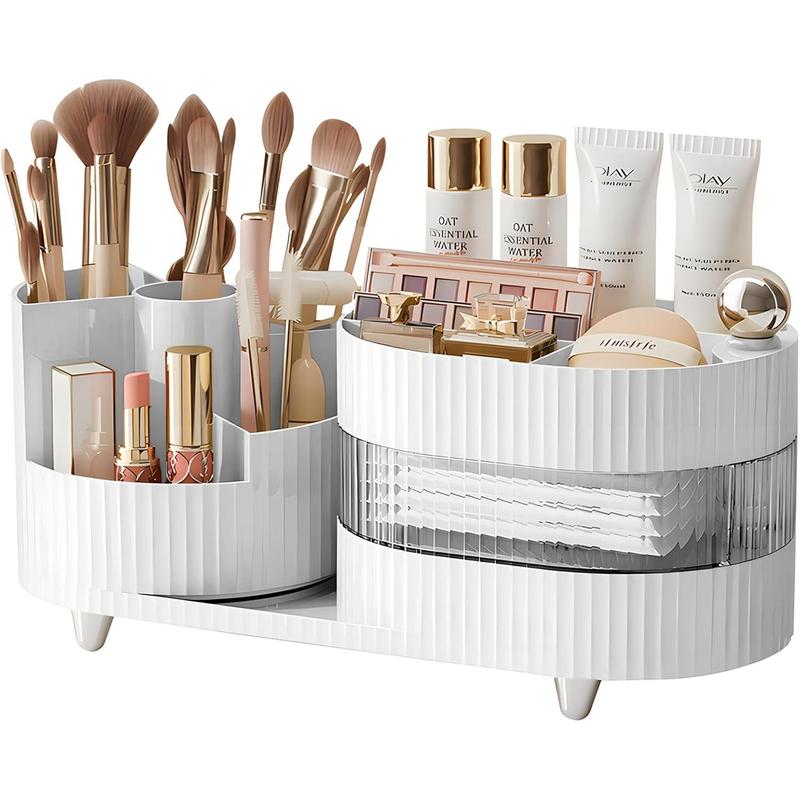 Rotating Makeup Organizer,3-Tier Spinning Makeup Countertop Organizer for Vanity with Makeup Brush Holder,Large Capacity Cosmetic Makeup Storage Organizer for Brush Lipstick Perfume Jewellry (White-3) storage  bins