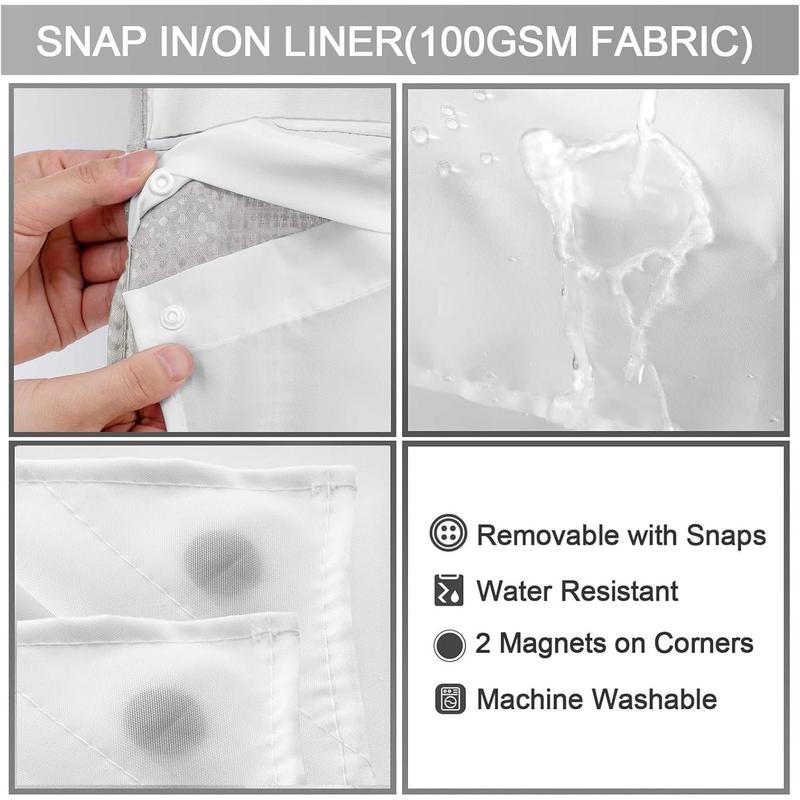 No Hook Shower Curtain with Snap in Liner Set Less Time Light Gray Waffle Shower Curtain for Bathroom Eye Door