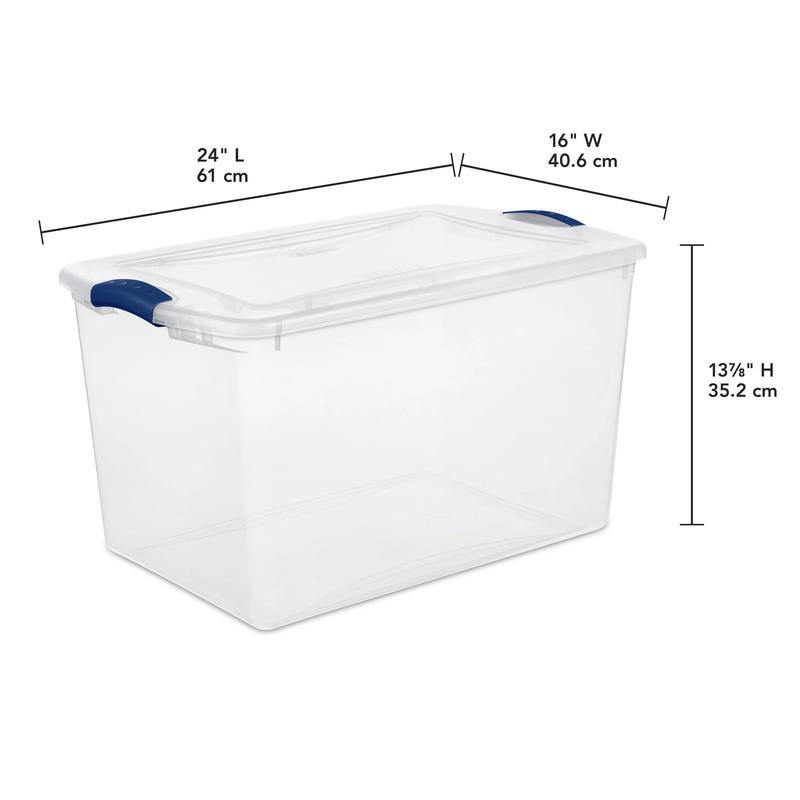 66 Qt. Clear Plastic Latch Box, Blue Latches with Clear Lid Colorful Household