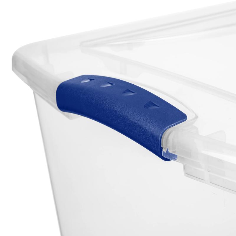 66 Qt. Clear Plastic Latch Box, Blue Latches with Clear Lid Colorful Household