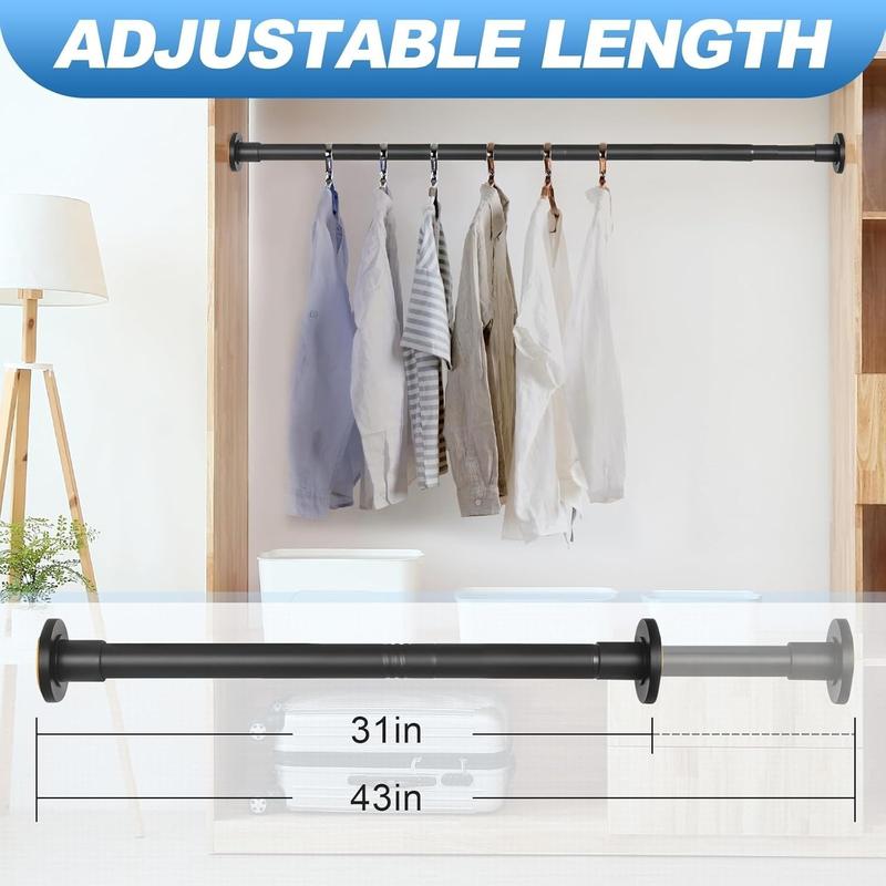 Black Shower Curtain Rod 31 to 43 Inch,1 Inch Diameter Adjustable Spring Tension Stainless Steel Telescoping Rod,Easy Install,No Rust