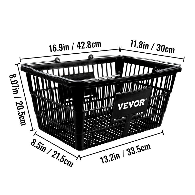 VEVOR Shopping Basket, Set of 12 Black, Durable PE Material with Handle and Stand, Basket Dimension 16.9\