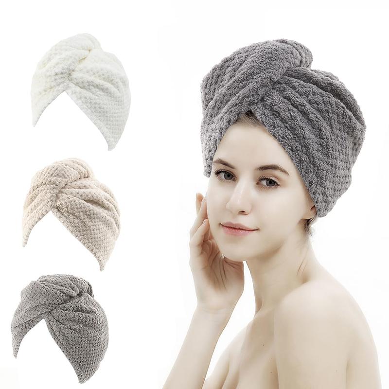 3 Pack Microfiber Hair Towel,Hair Towel Wrap,Hair Drying Towel,Super Absorbent and Lightweight Hair Turban,Hair Towel for Women to Dry Hair Faster(Gray&Khaki&Beige)