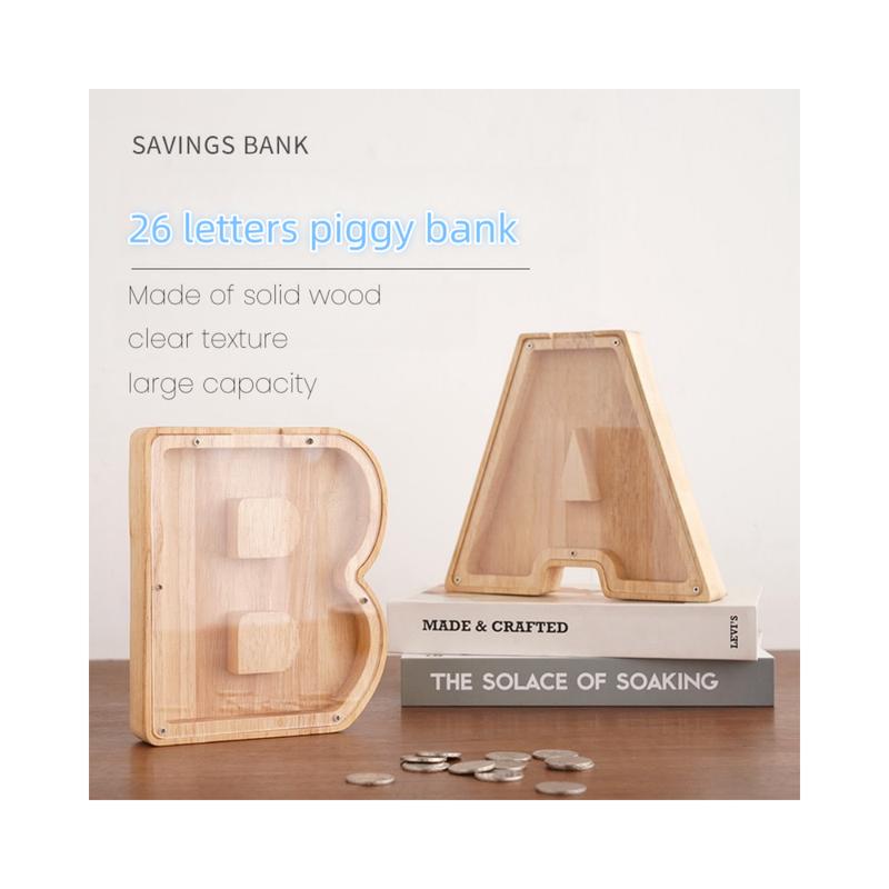 Alphabet A-Z Wooden Letter Piggy Bank | Coin Bank for Boys, Girls, and Toddlers | Birthday Gift for Kids | Children's Day Present | Family Financial Management Tool | Can Serve as Home Decor