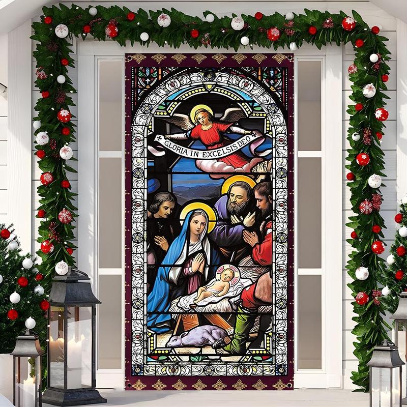 Nativity Scene Pattern Door Banner, 1 Count Christmas Themed Door Hanging Banner, Festive Backdrop for Home Living Room Bedroom Decor