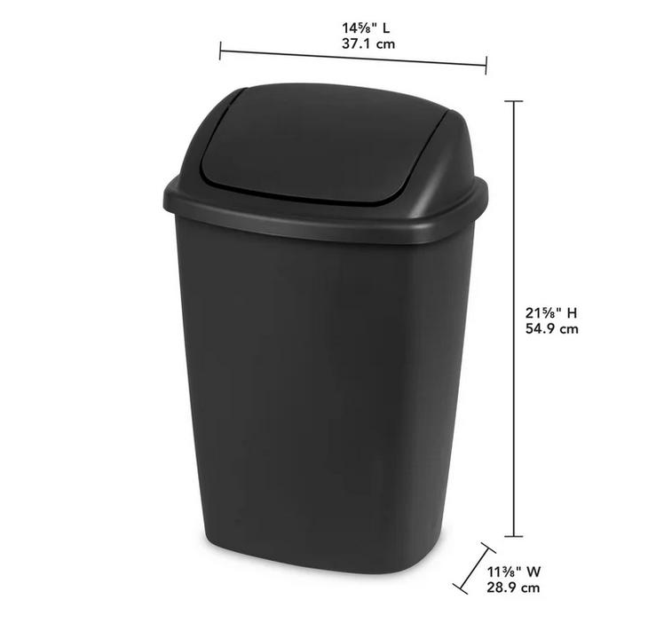 7.5 Gallon SwingTop Trash Can, Plastic, Kitchen, Black Trash Can