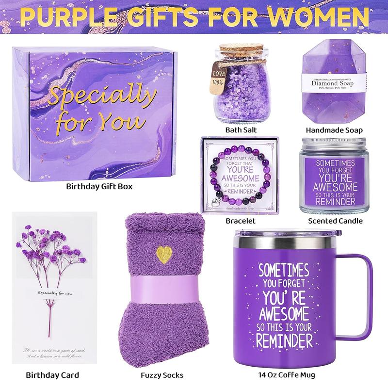 Birthday Gifts for Women -  Friends Birthday Gift Baskets - 50th Birthday Gifts for Her - 40th Birthday Gifts Women - Lavender Purple Gifts Set for Sister Mom Grandma Coworker Girlfriend