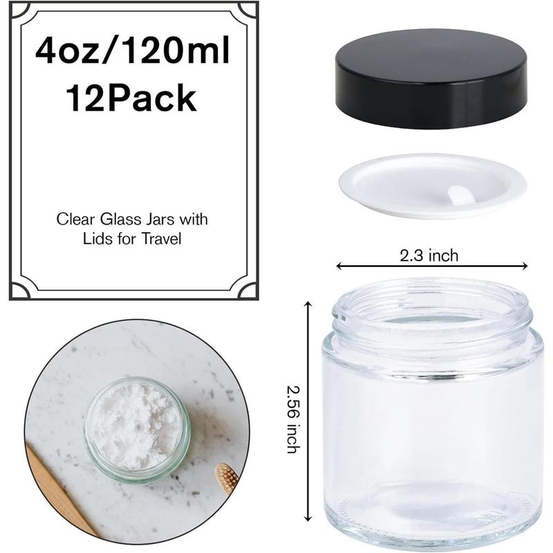 4OZ Glass Jars with Lids,  Small Glass Jars, 12 Pack Empty Round Canning Storage Jars Containers for Storing Lotions, Powders, and Ointments