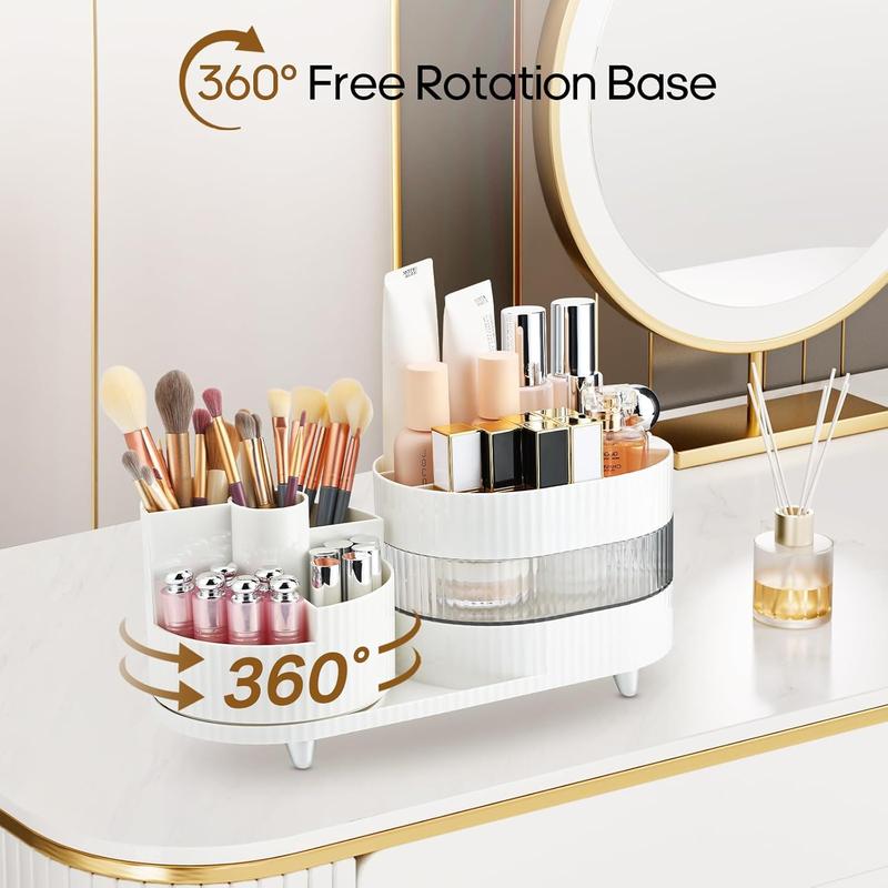 Rotating Makeup Organizer,3-Tier Spinning Makeup Countertop Organizer for Vanity with Makeup Brush Holder,Large Capacity Cosmetic Makeup Storage Organizer for Brush Lipstick Perfume Jewellry (White-3) storage  bins