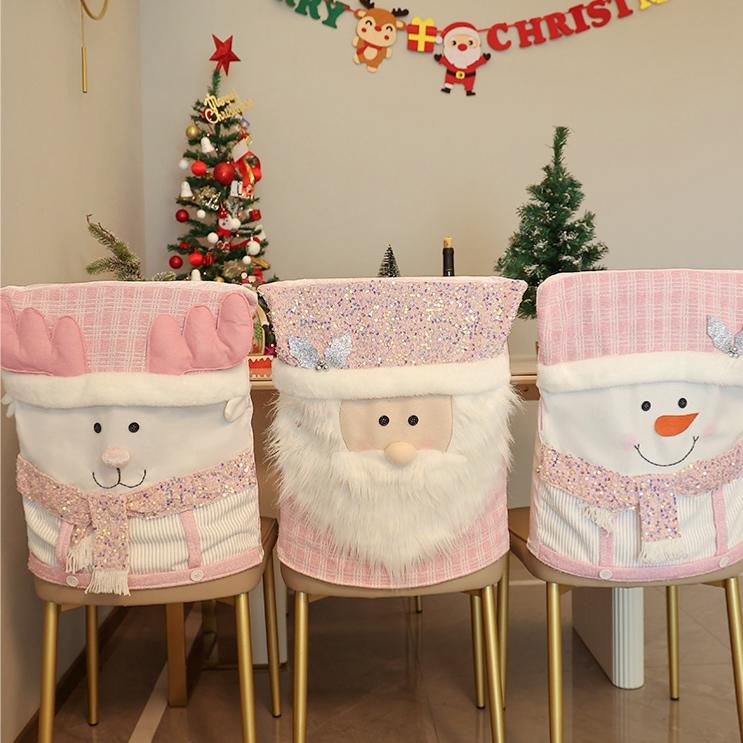 Christmas Chair Cover Pink Stool Set Santa Claus Pattern Chair Cover Restaurant Home Decoration Ornaments