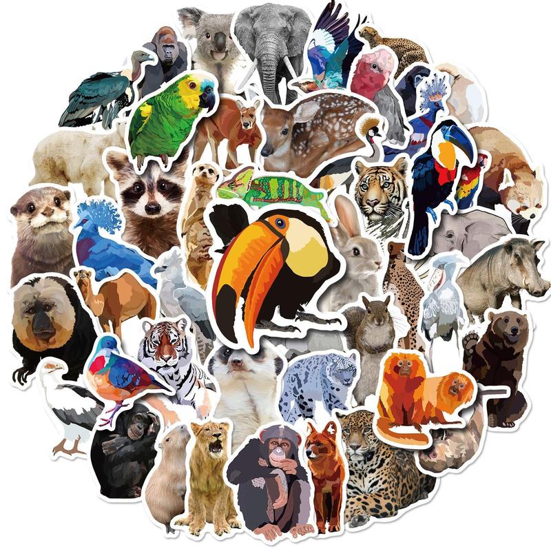 50pcs Animal Pattern Wall Sticker, Waterproof Decorative Sticker For Water Bottle Skateboard Helmet Car Bike Luggage Laptop