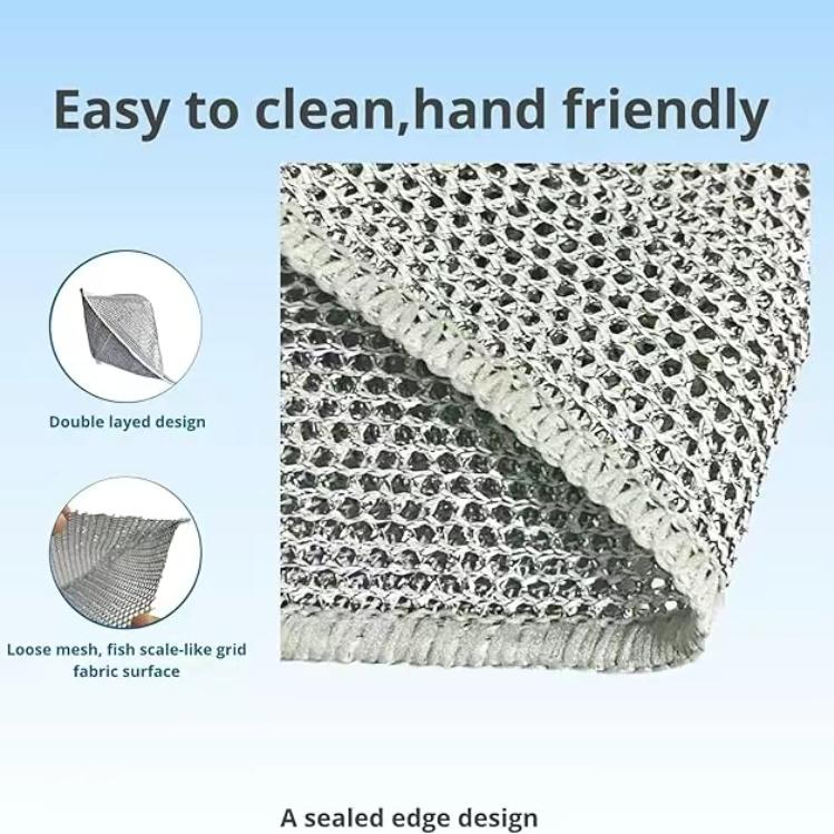 Multipurpose Wire Miracle Cleaning Cloths, 2024 New Scrubbing Wire Dishwashing Rags, Non-Scratch Kitchen Wire Dishcloth Rag for Cookware, Double-Layer Steel Wire Cleaning Cloths Scrubs Cleans for Dishes, Time-Saver Kitchen Wipes Multipurpose Cleaning Pads