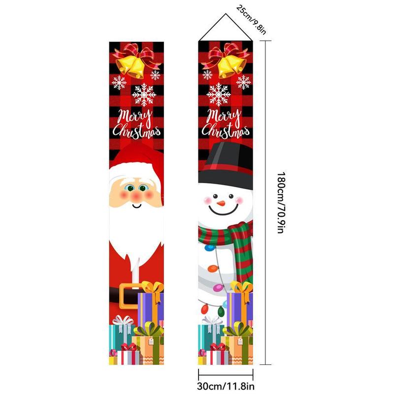 Christmas Clearance, 1 Pair Merry Christmas Door Banner Set - Santa & Snowman Porch Signs, Festive Indoor Outdoor Holiday Decorations for Home and Party