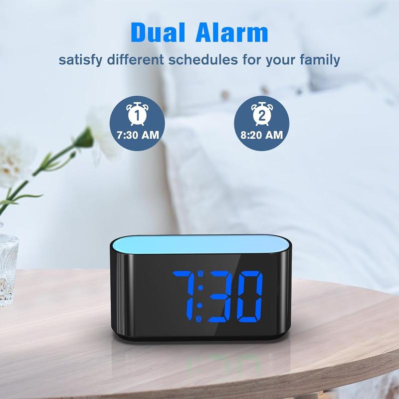 Digital Alarm Clock for Bedrooms - Large Display Easy to Read Across The Room, 7 Larger Color Night Light, Dual Alarm, Dimmer, True Battery Backup, Adjustable Volume Decor