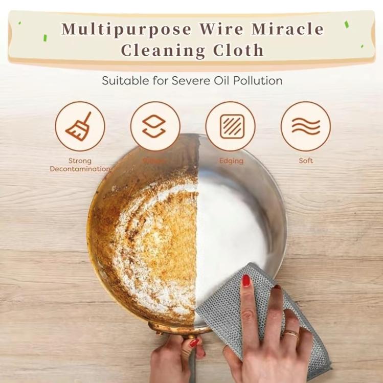 Multipurpose Wire Miracle Cleaning Cloths, 2024 New Scrubbing Wire Dishwashing Rags, Non-Scratch Kitchen Wire Dishcloth Rag for Cookware, Double-Layer Steel Wire Cleaning Cloths Scrubs Cleans for Dishes, Time-Saver Kitchen Wipes Multipurpose Cleaning Pads