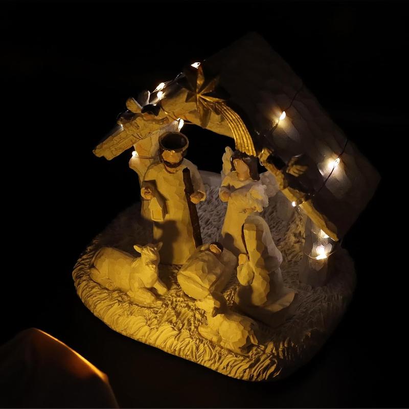 Nativity Sets for Christmas Indoor- Nativity Set with LED Lights, Nativity Scene Indoor with Manger, Nativity Sets & Figures Nativity Story- Christmas Decorations Indoor