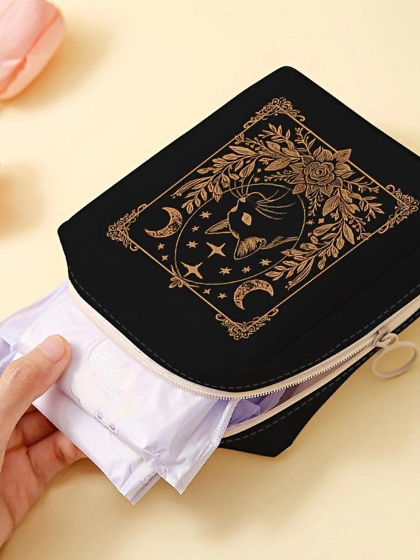 Cartoon Cat Pattern Portable Sanitary Napkin Storage Bag, Lightweight Tissue Bag for Women's Products, Travel Cosmetics Storage Box