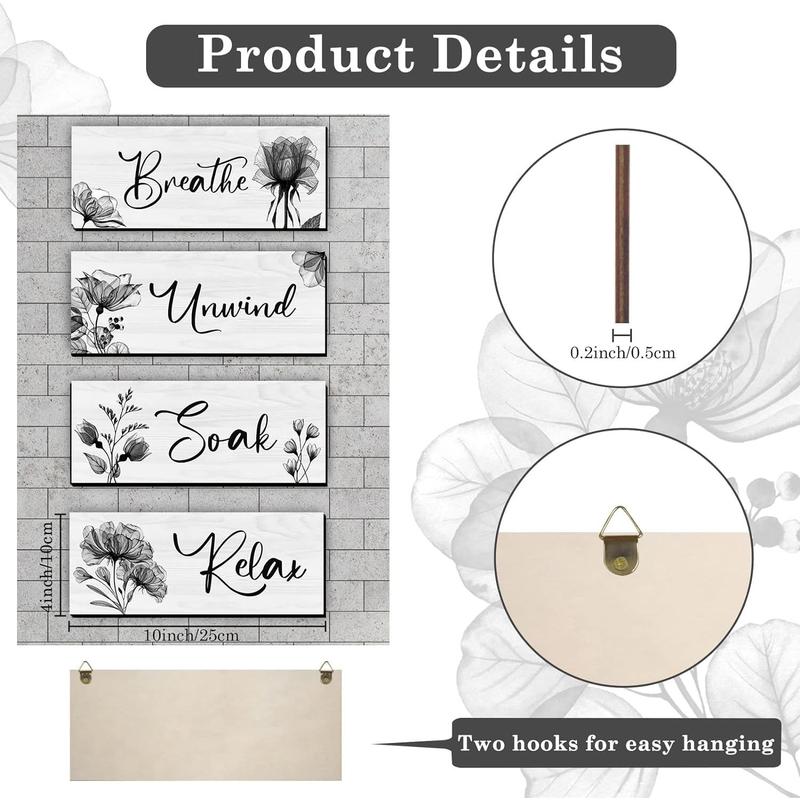 Bathroom Wall Art Rustic Farmhouse Decor Sign Relax Soak Unwind Breathe Wood Hanging Sign for Home Spa Bathroom Laundry Decor