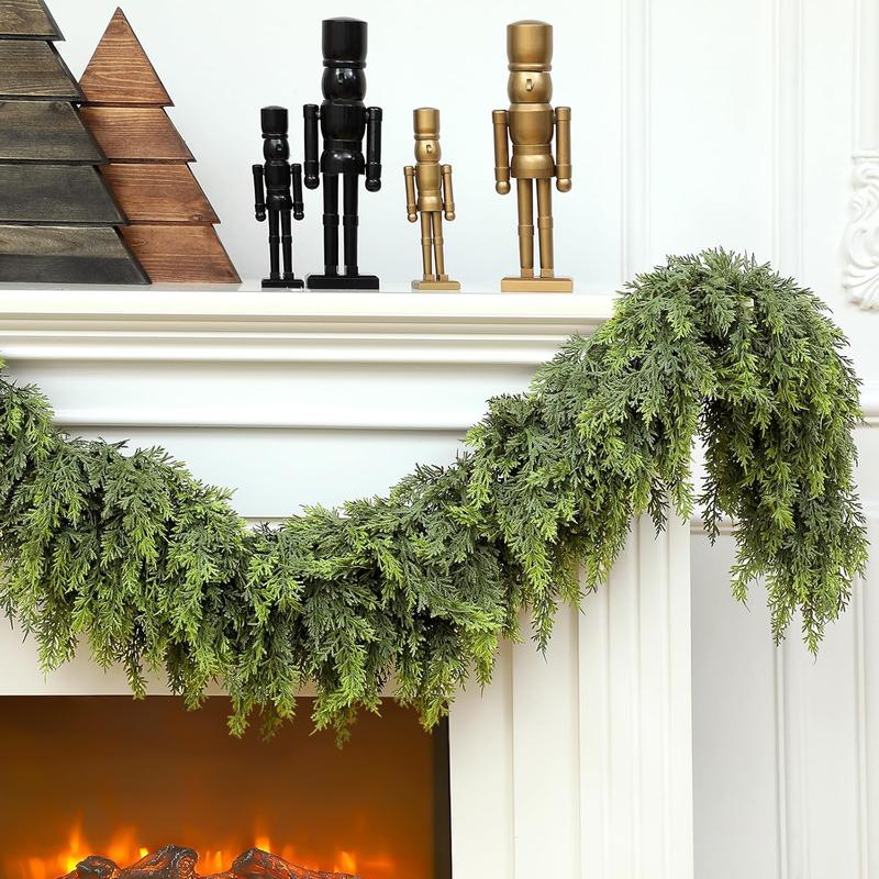 1 Pcs 9ft Christmas Cedar Garland Artificial Green Cedar Garland Faux Cedar Pine Needles Garland for Home Fireplace Indoor Outdoor Holiday Party Decoration