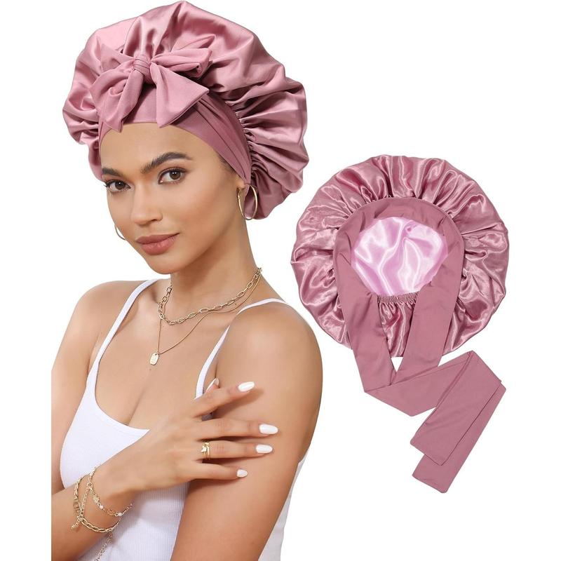 Satin Bonnet Silk Bonnet for Sleeping Silk Sleep Cap Double Layer Hair Bonnet with Elastic Tie Band for Curly Hair Night Cap