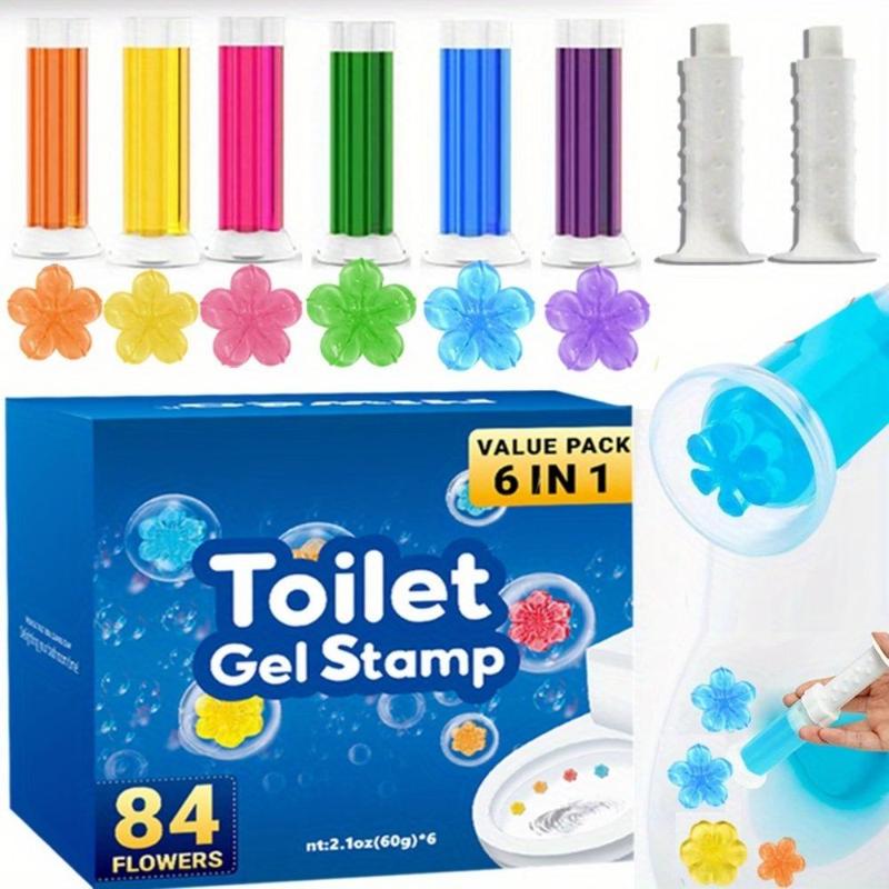 Toilet Cleaning Gel, 6 Counts box Flower Stamp Toilet Gel, Floral Scented Toilet Freshener Aromatherapy Deodorant Gel for Home & Commercial Environments