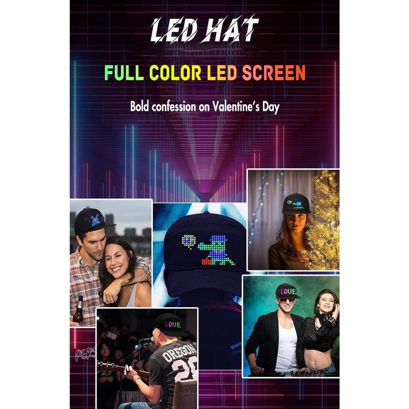 NEW 16x32 Full-Color Led Scrolling Hat With Bluetooth App For Custom Gifs Pics Text, Removable Led Display for Christmas, Party Clubs Outdoor Bar