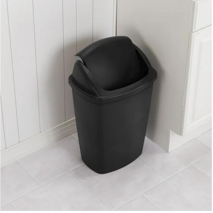 7.5 Gallon SwingTop Trash Can, Plastic, Kitchen, Black Trash Can