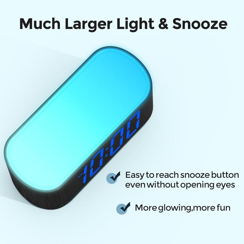 Digital Alarm Clock for Bedrooms - Large Display Easy to Read Across The Room, 7 Larger Color Night Light, Dual Alarm, Dimmer, True Battery Backup, Adjustable Volume Decor