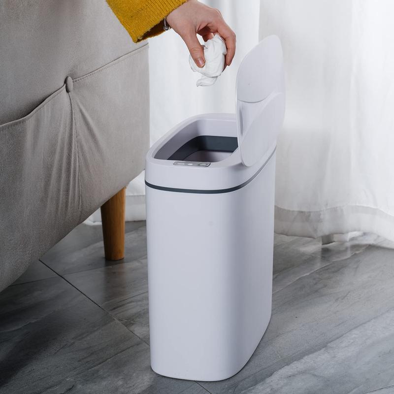 14 Liter Automatic Trash with lid,3.6 Gallon Touchless Trash or Kick,Garbage Cans,Bathroom,Office,Bedroom,Room,White