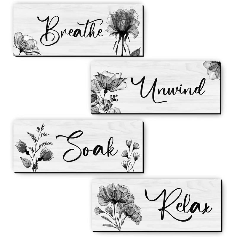 Bathroom Wall Art Rustic Farmhouse Decor Sign Relax Soak Unwind Breathe Wood Hanging Sign for Home Spa Bathroom Laundry Decor