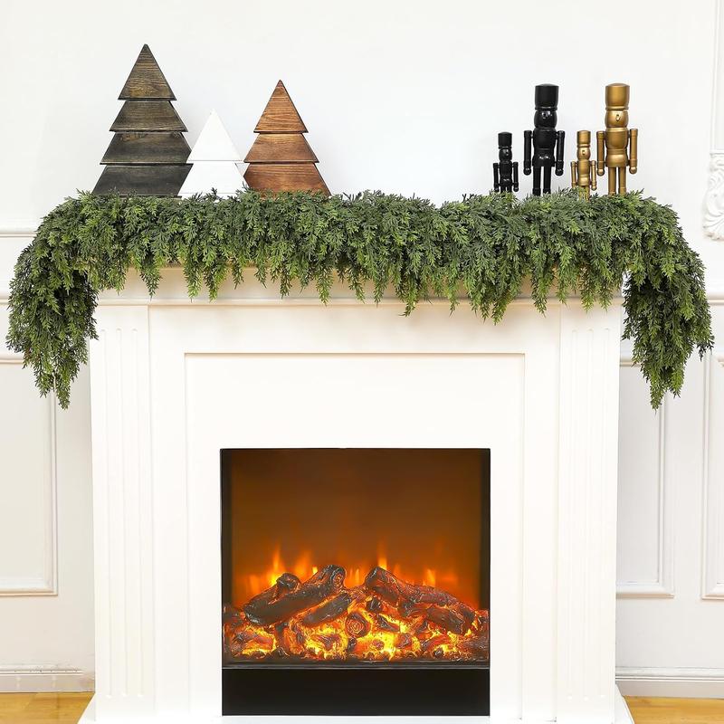 1 Pcs 9ft Christmas Cedar Garland Artificial Green Cedar Garland Faux Cedar Pine Needles Garland for Home Fireplace Indoor Outdoor Holiday Party Decoration