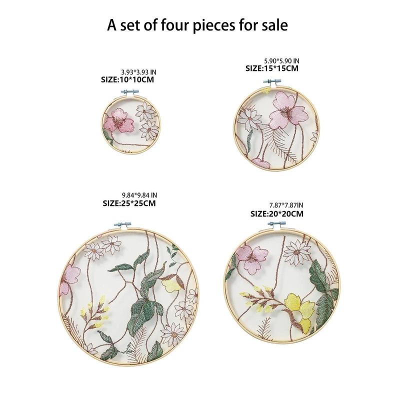 Wooden Embroidery Round Wall Decor, 4counts set Spring Flower Pattern Hanging Decor for Home Living Room Bedroom, Summer Decor 2024, Home Decor Ideas, Summer Gifts