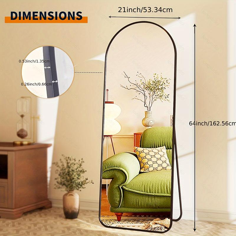 Arched Full Length Mirror, Full Body Mirror With Stand, Hanging Or Leaning For Wall, Aluminum Alloy Thin Frame Floor Standing For Hotels And Bathrooms