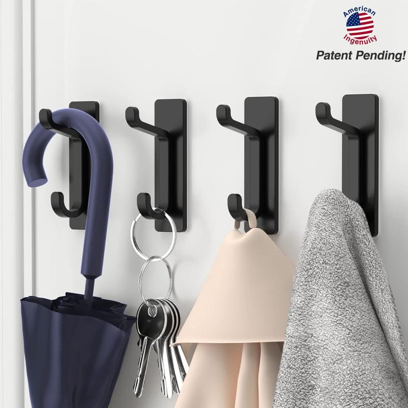 pickpiff Door Hook, Extra Sticky 10LB (Max), Stainless Holder for Hanging Towel, Coat, Cloth, Purse, Hat, Key, Black Wall Mounted Self-Adhesive Hanger for Shower Kitchen Bathroom Heavy Duty