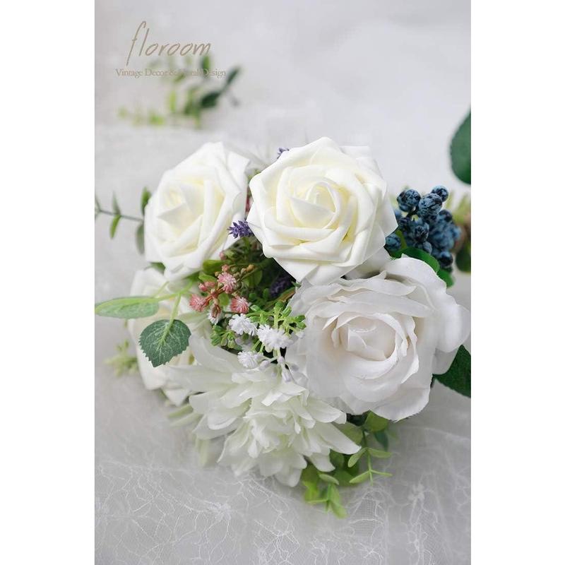 Artificial Flowers 25pcs Real Looking Ivory Foam Fake Roses with Stems for DIY Wedding Bouquets White Bridal Shower Centerpieces Arrangements Party Tables Decorations