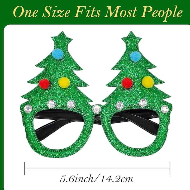 12Pcs Christmas Party Glasses, Christmas Glitter Eyeglasses Frames Party Favors for Kids Adults, Christmas Glasses for Xmas Holiday Decorations