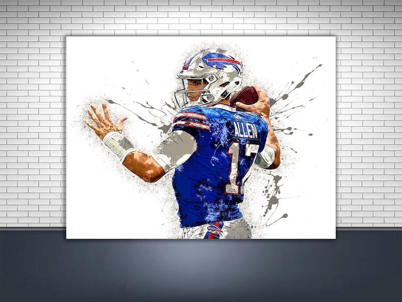 Josh Allen Poster, Buffalo Bills, Gallery Canvas Wrap, Man Cave, Kids Room, Game Room, Bar