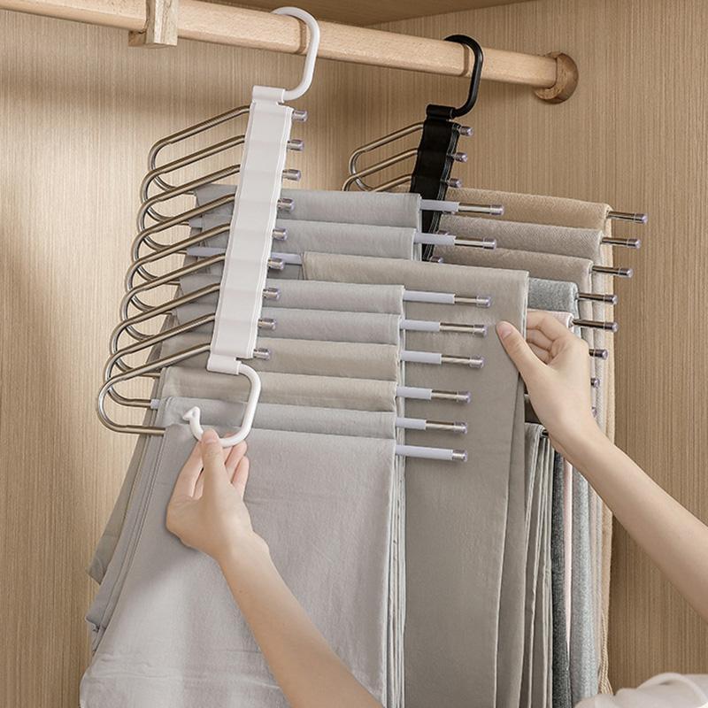 Stainless Steel Pants Hanger, 2 Counts Multifunctional Space Saving Pants Rack, Home Organizer for Closet, Bedroom, Living Room, Office