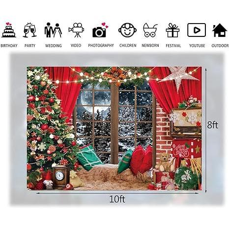 7x5ft Christmas Backdrop Xmas Window Photo Backdrop Christmas Party Banner Photo Backdrops Xmas Eve Photo Booth Props Backdrop 235