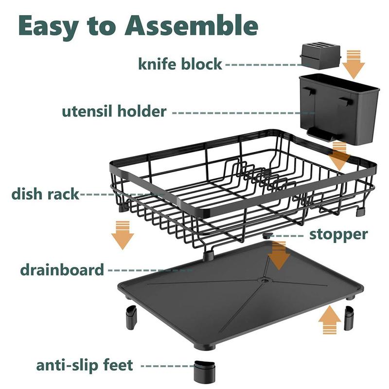 Dish Drying Rack with Drainboard, Durable Stainless Steel Kitchen Drying Rack with Cutlery Holder, Kitchen Accessories, Home Organizer for Kitchen Counter