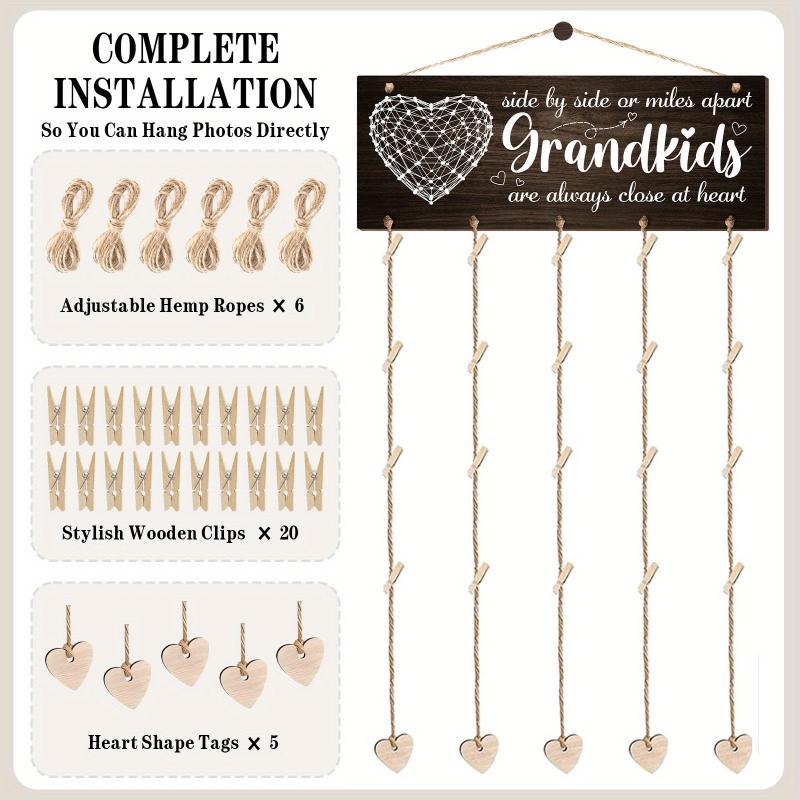 1 Set Wooden hanging photo frame, Grandparents Day Gift Grandma Gifts for Grandpa Grandma Birthday Gifts Card for Grandmother Grandfather Picture Frame Grandmas Brag Board From Granddaughter Grandson Grandkids Photo Holder, Christmas gifts