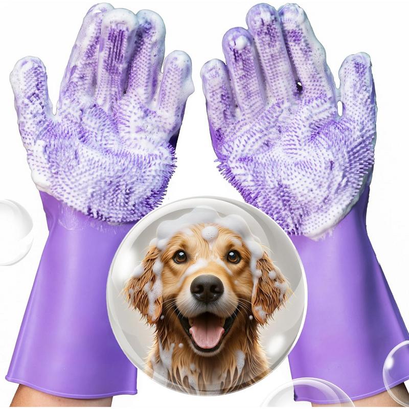 Dog Washing Gloves with Bristle Scrubbers, Reusable Silicone Gloves ideal for Pet Bathing, Massaging & Grooming