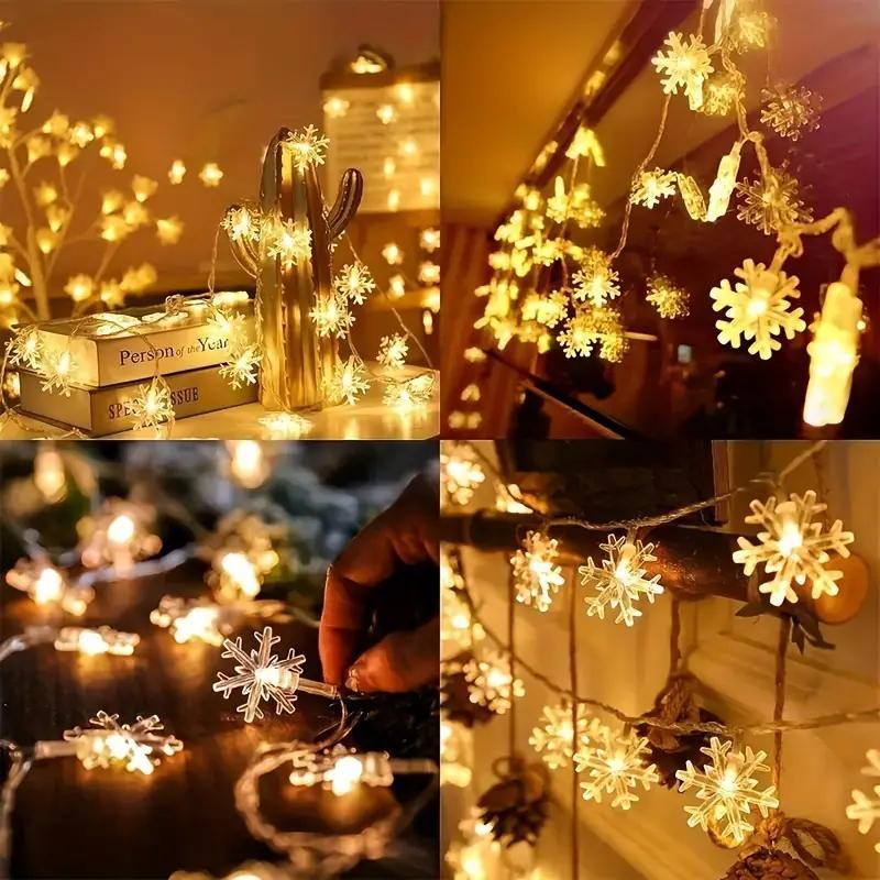 Christmas Snowflake Shaped LED String Light without Battery, 1 Count Battery Powered LED String Light, Decorative Light for Home Party Wedding Festival