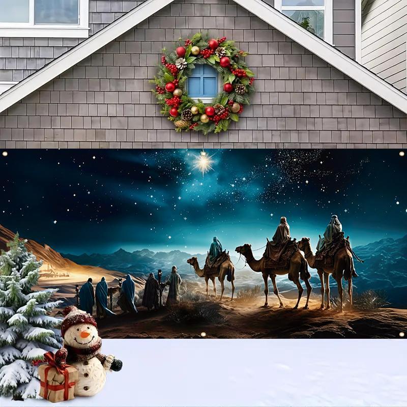 Christmas Themed Garage Door Cover, 1 Count Bow Pattern Waterproof & Windproof Garage Door Banner, Festive & Party Decoration Supplies, Banners Decorations