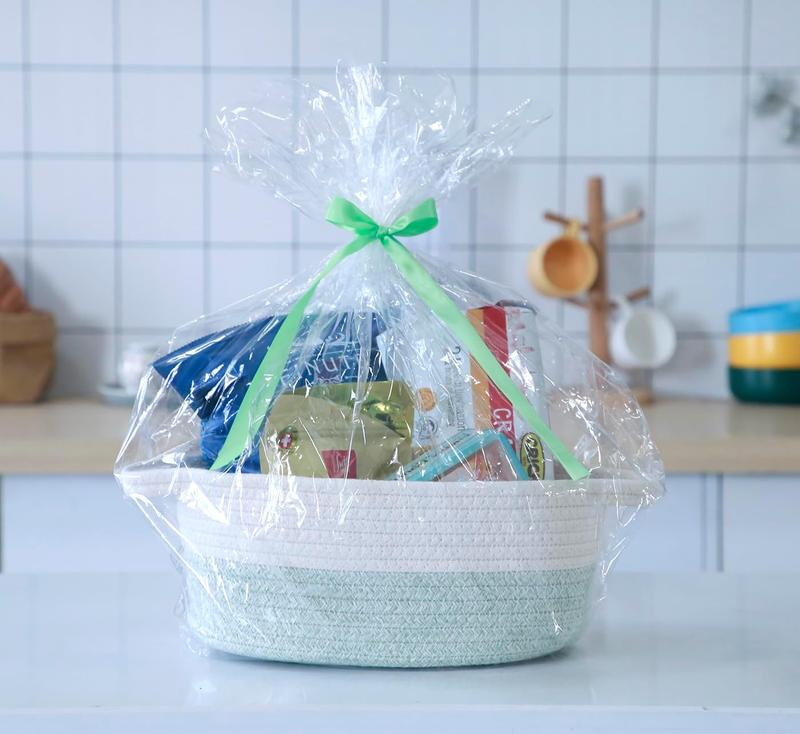 Colorful Rope Gift Baskets With Ribbon and Gift Bag Housewarming  Basket Small Empty Woven Basket For Storage   Organizer  Dog  Bins Green